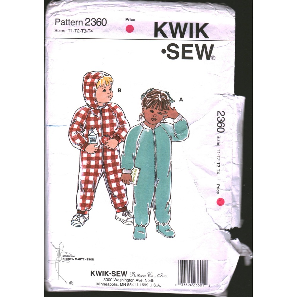 Kwik Sew‎ 2360 Toddlers Sleeper Jumpsuit Sewing Pattern Sizes T1-T4 Kerstin M